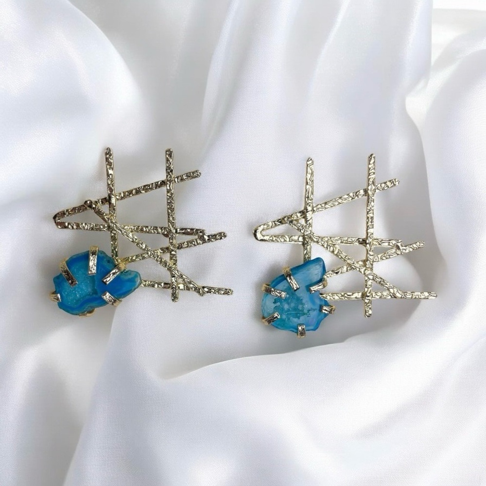 Boho Abstract Stone Statement Earrings - Picture 9 of 15